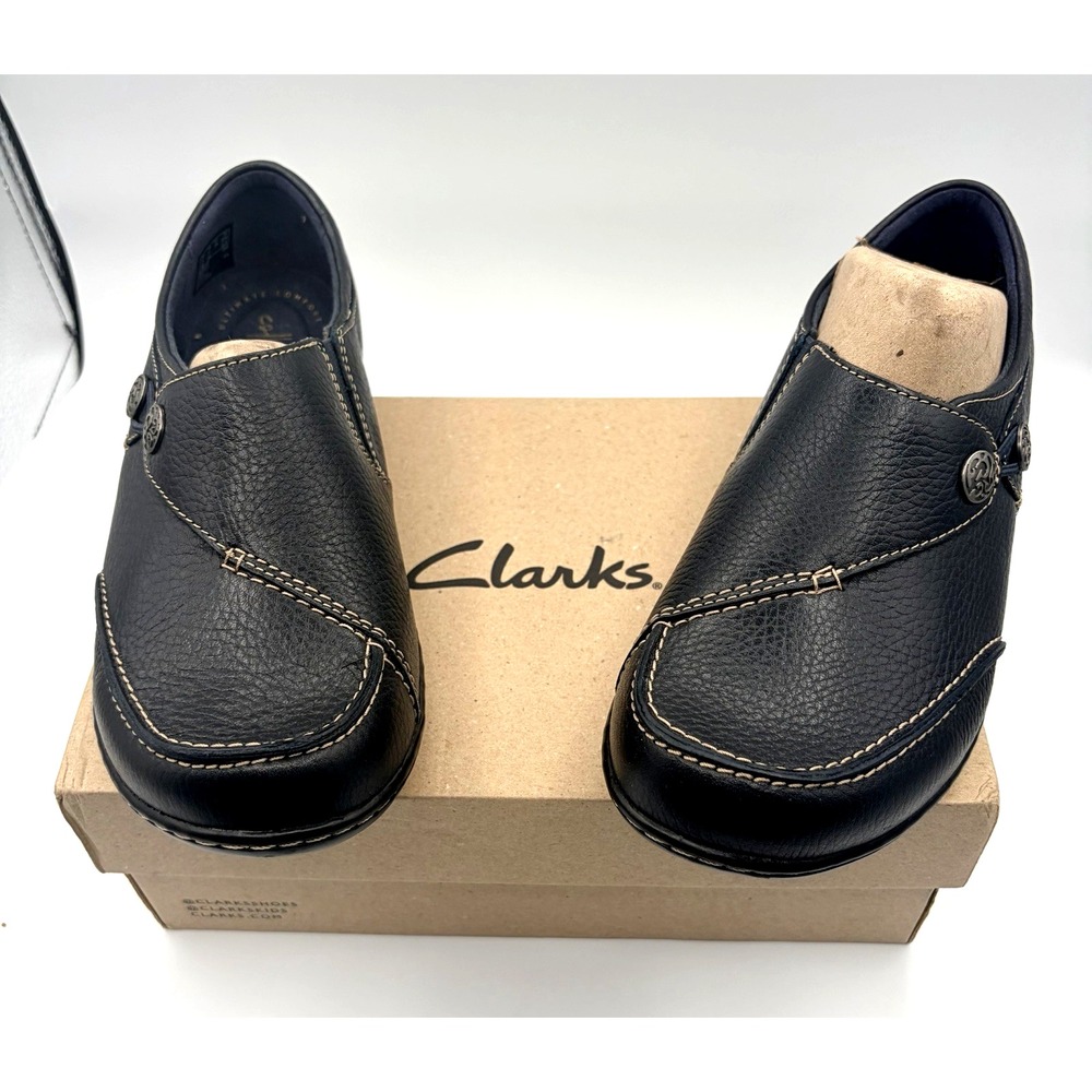 Clarks Collection Shoes Woman's  Size 7 1/2 Navy Leather Ashland Lane Q New Box